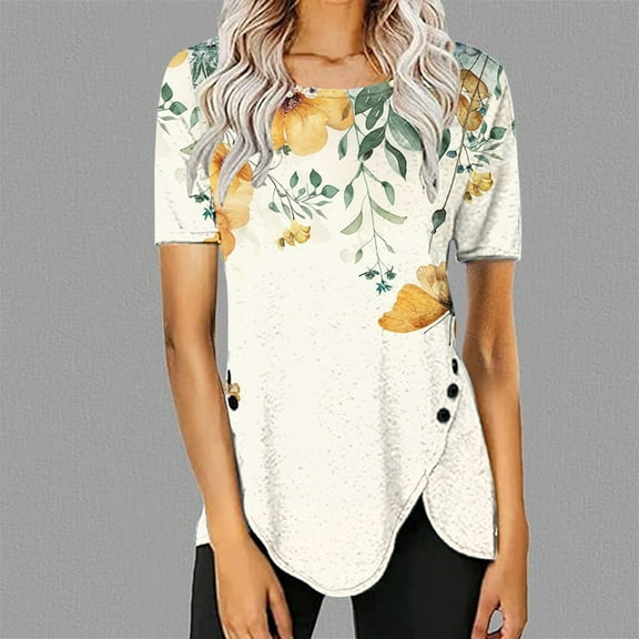 LiMoi Women's Short Sleeve Tops Plus Size T Shirts Print T Shirts for Women Oversized Tops for Women Trendy Get it Fast