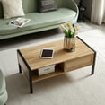 thumbnail image 2 of 40.16" Rattan Coffee table, sliding door for storage, metal legs, Modern table  for living room , natural, 2 of 9