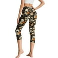 thumbnail image 2 of SCRAWLGOD Skull Daisy Spider Web Print Black Cozy Capri Leggings for Women High Waisted Capri Leggings with Pockets for Women Tummy Control Cropped Tights for Athletic Running, 3XL, 2 of 7