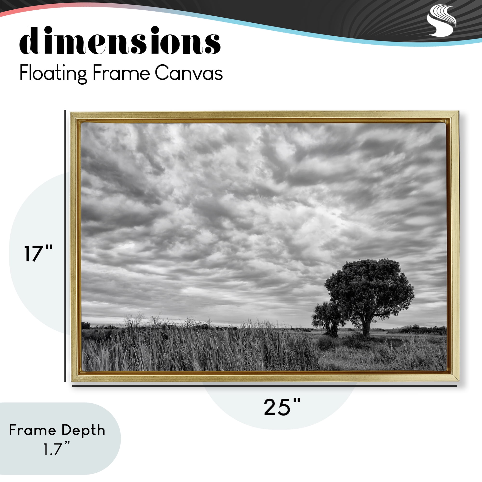 Stupell Industries Solitary Tree Beneath Clouds Gold Framed Floater Canvas Wall Art, design by Jon Evan