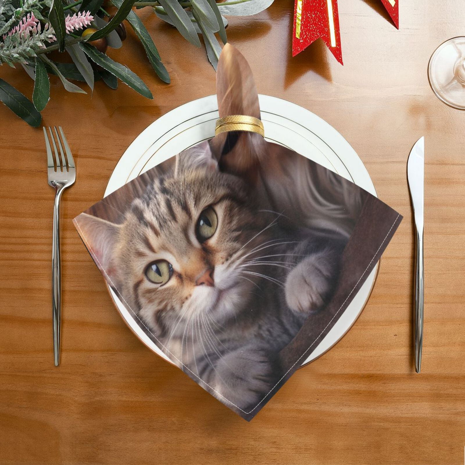 JSTEL Dog & Cat Cloth Napkins Set of 6, 20x20 Inch Washable and Reusable Napkin for Decoupage Dinner Party Everyday Use