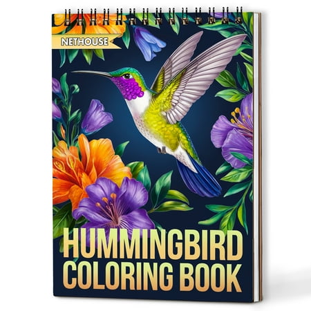 NETHOUSE Hummingbird Spiral Coloring Book for Adults A5 Wooden Cover 30 Coloring Pages of Graceful Hummingbirds Floral Patterns Trees and Nature-Inspired Illustrations