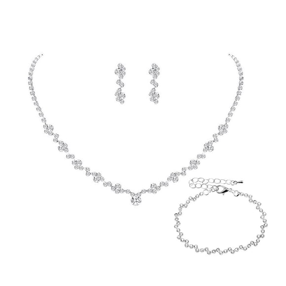 Nvzi-c Bridal Wedding Jewelry Set Crystal Necklace Bracelet Earrings Set for Bride Bridesmaid Rhinestone Necklace Prom Costume Jewelry Set Accessories for Women,B04