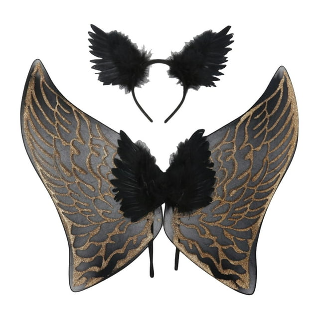 Diadema de alas de Ángel con plumas, disfraz de princesa para adultos y niños, decoración infantil, disfraz de Ángel para fotografía, juegos de rol Oro Yinane Ala del ángel