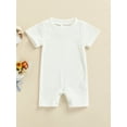 thumbnail image 2 of Gzhioc Baby Boy Girl Summer Jumpsuit, Short Sleeve Round Neck Solid Color Ribbed Romper, 2 of 9
