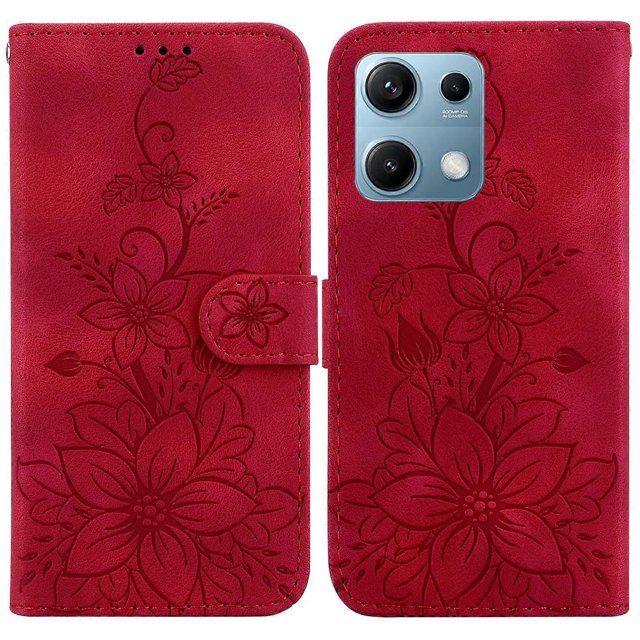 For Xiaomi Redmi Note 14S 4G Case Lily Flower Imprint Leather Phone Cover with Stand - Green