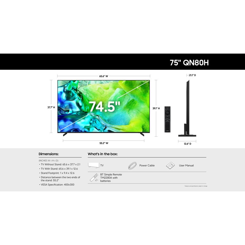 Samsung 75" Class QN80H Series Neo QLED Mini LED 4K UHD Samsung Vision AI Smart Tizen TV 2026 - QN75QN80HAFXZA gallery view