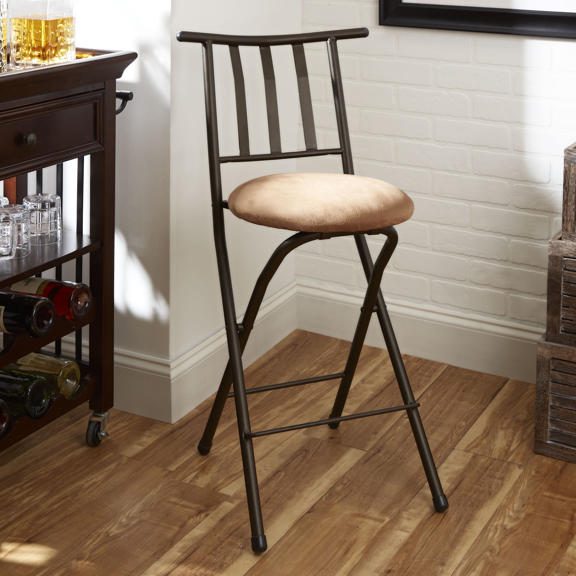 Mainstays Slat Back Folding Barstool Beige 24 Walmart Com Walmart Com