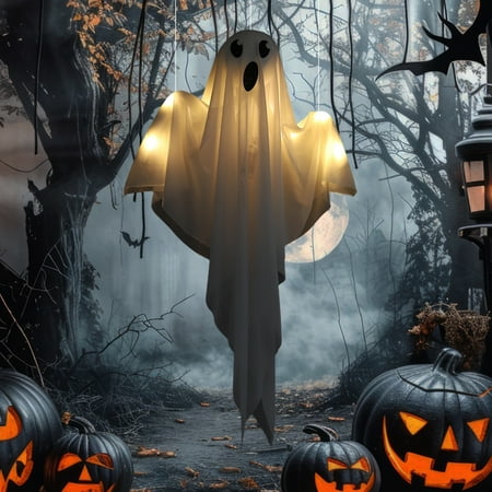 

Tnobhg Halloween Hanging Ghost Decoration Glowing White Ghost with String Light Indoor Outdoor Ghost Light Prop for Party Yard Haunted House Display