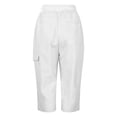 thumbnail image 5 of JIAYUE Women's Pants Calf Length Summer Cropped With Drawstring Elastic Waist And Side Pockets Comfortable Lightweight Pure Color Trousers For Outdoor Travel Stylish Bottoms For Women, 5 of 8