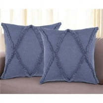 HomeRoots 554569 Square Blue Diamond Cotton Throw Pillow with Fringe - Set of 2
