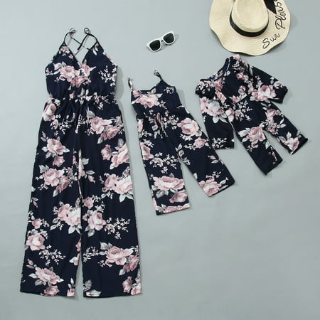 

Mommy And Me Matching Jumpsuits Straps Mom And Daughter Floral Matching Outfits Matching Christmas Pajamas for Family of 8 Pajamas Family Matching