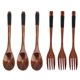 thumbnail image 2 of Utensilios de madera Cuchara Tenedor, Juego de tenedor de cuchara japonés Juego de tenedor de cuchara japonés Cubiertos de madera Logre más, 2 of 14