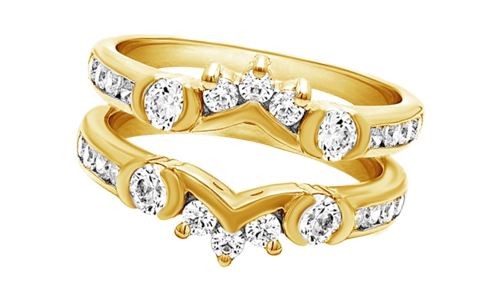 White Natural Diamonds Solitaire Guard Halo Enhancer Ring in 14k Yellow