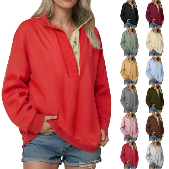 idosla Womens Oversized Sweatshirt Long Sleeve Henley Pullover Tops 2025 Fall Casual Button Loose Fit Teens Fashion Outfits (Army Green, XL)