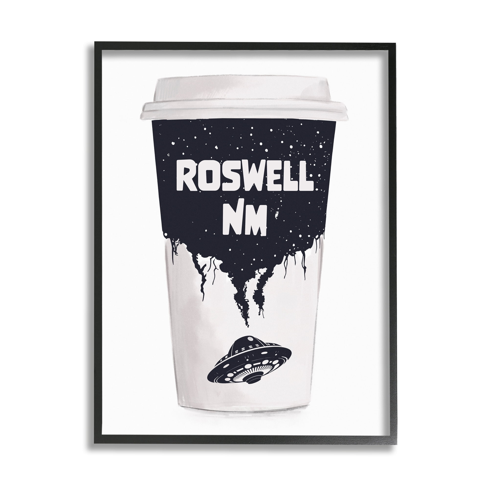 Stupell Industries Roswell NM UFO Coffee Cup Travel & Places Painting Gray Framed Art Print Wall Art