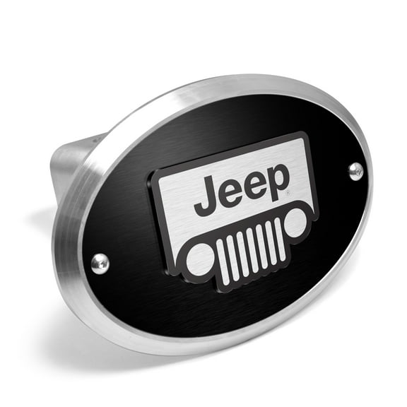 Jeep Grill 3D Logo on Black Oval Billet Aluminum 2 inch Tow Hitch Cover