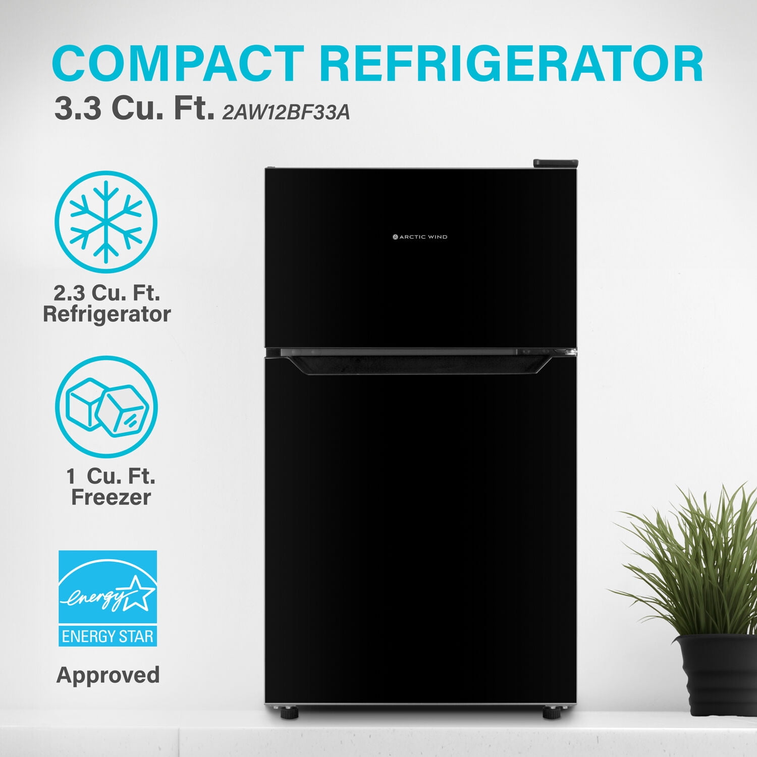 ARCTIC WIND 3.3-Cu. Ft. Energy Star Compact Refrigerator with Top Mount Freezer 115V