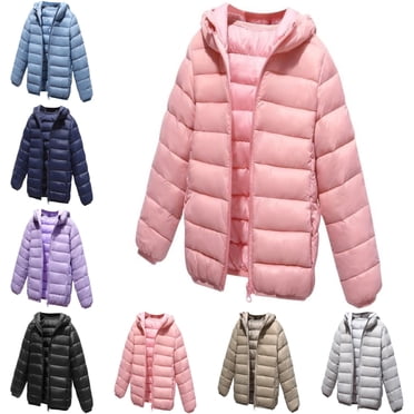 SGFCWSX Girls Puffer Jacket with Hood Kids Windbreaker Coat Warm Lightweight Jackets Pink Size 8-10 Years