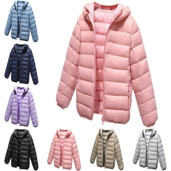 SGFCWSX Girls Puffer Jacket with Hood Kids Windbreaker Coat Warm Lightweight Jackets Pink Size 8-10 Years