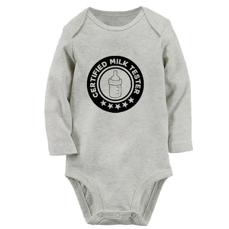 

Certified Milk Tester Funny Rompers Newborn Baby Unisex Bodysuits Infant Jumpsuits Toddler 0-12 Months Kids Long Sleeves Oufits (Gray 6-12 Months)