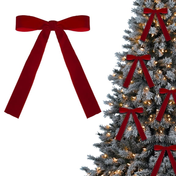 12 Pcs Velvet Christmas Bows for Tree, 5.1 x 7.1 Inch Red Velvet Ornaments, Rustic Xmas Bows for Tree, Wedding, Outdoor & Indoor Décor, for Garland & Gift Wrapping, Holiday Decorations