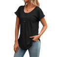 thumbnail image 2 of Women's Tops Dressy Casual Blouses Short Sleeve Shirts Clothing Summer Outfits Button Pleated Front Black S, 2 of 10