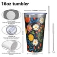thumbnail image 4 of 16oz Tumblers Pioneer Flower Floral Print Pattern Stainless Steel Vacuum Insulated Double Wall Travel Tumbler Cups Mug with Lid and Straw,Cleaning Brush for Coffee,Tea, 4 of 4