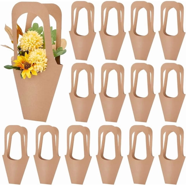 20 bolsas de papel kraft con flores para regalo de San Valentín, de 14 x 7,5 pulgadas, con asa larga, para exhibir flores.