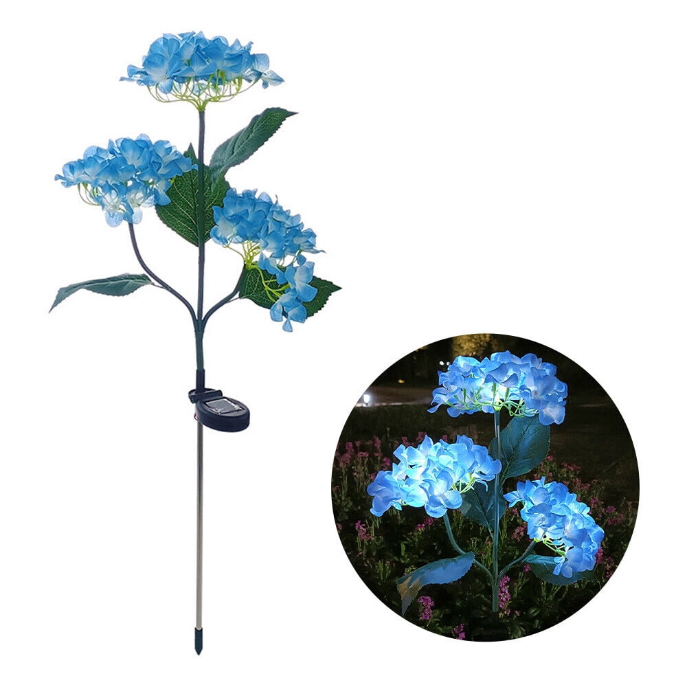 2 Pack 3 Head Hydrangea Solar Garden Stake Lights Outdoor Waterproof Solar Powered Decorative Lights for Patio, Courtyard, Garden Lawn (Blue)