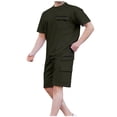 thumbnail image 1 of Ensemble Décontracté à Manches Courtes et Col Rond et Shorts à Taille Élastique avec Cordon pour Hommes, Mélange Coton Polyester, Noir, P, 1 of 8