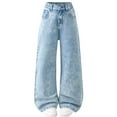 thumbnail image 2 of hengsof High Rise Straight Leg Denim Jeans for Teen Boys Girls, Wide Fit Comfort Pants with Elastic Waist, Casual Relaxed Trousers for School, Size 6-13 Years, 2 of 6