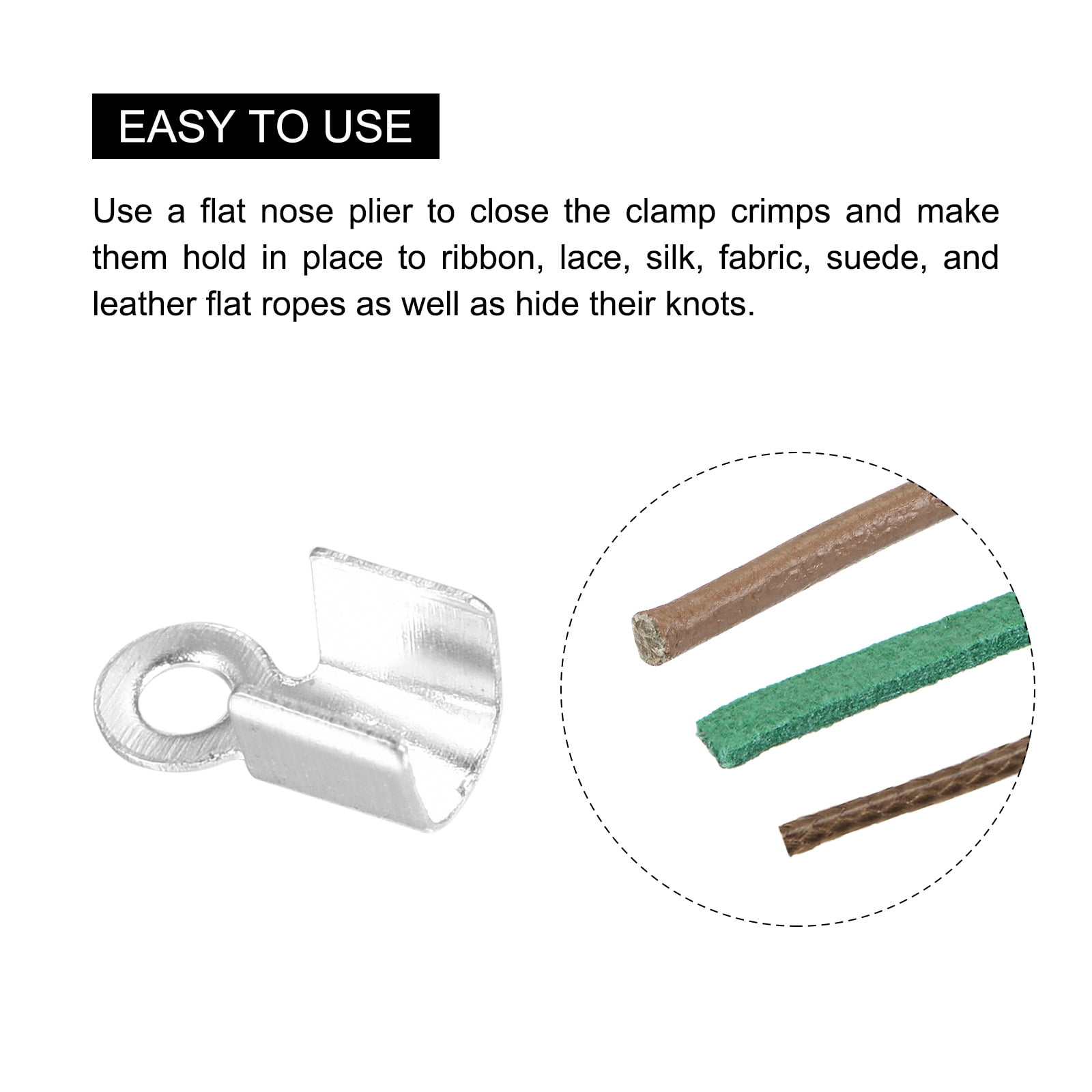 Unique Bargains Fold Over Cord Ends Terminators Crimp Cap Clasp Tips for Craft 3x6mm