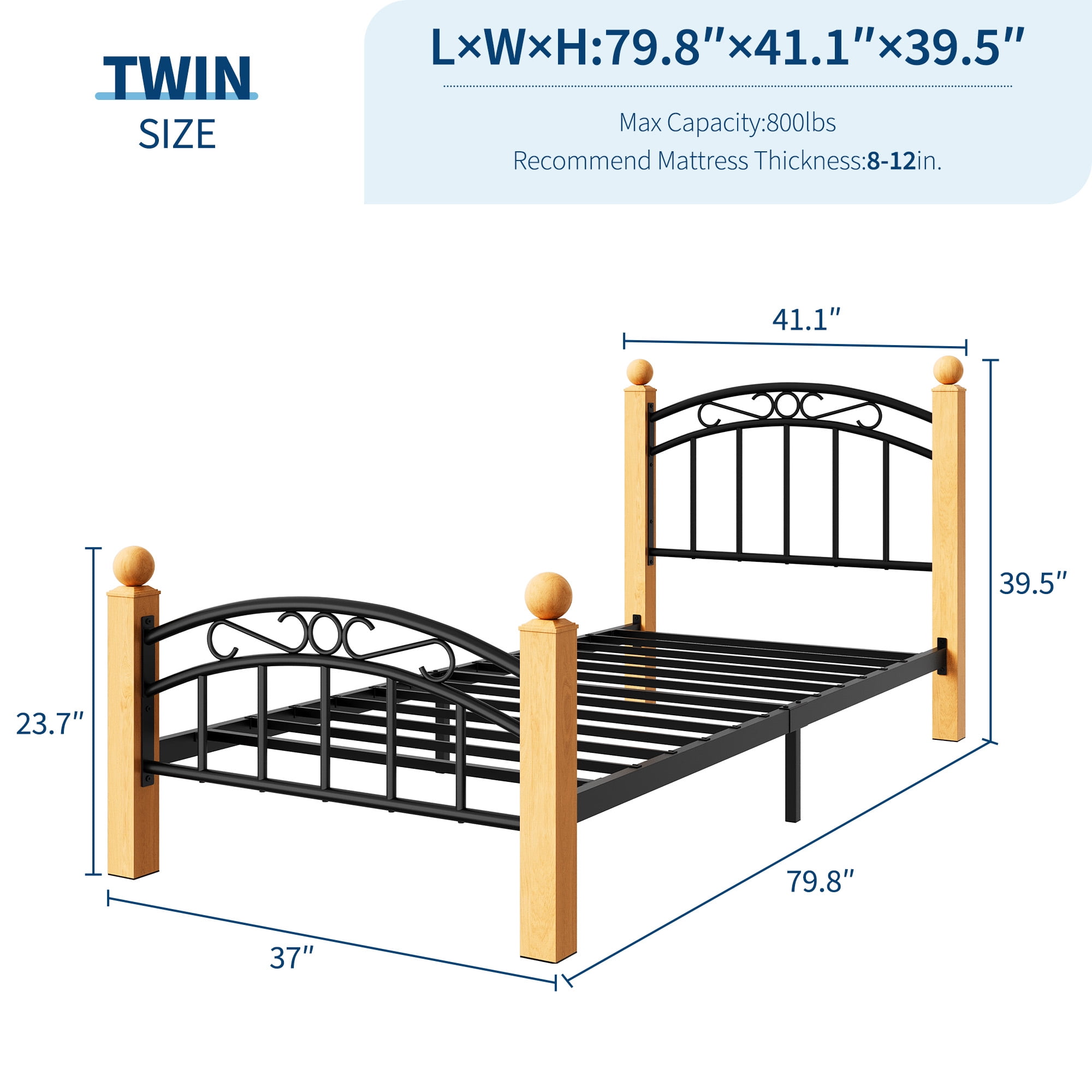Twin/Full/Queen/King Size Platform Bed Frame with Headboard, 10-Inch Under-Bed Storage, Metal & Noise-Free Design, No Box Spring Needed