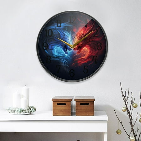 Fantasy Dragons Head Round Wall Clock 12 Inch Non-Ticking Silent Battery Operated Clock for Home Kitchen Office School Decor