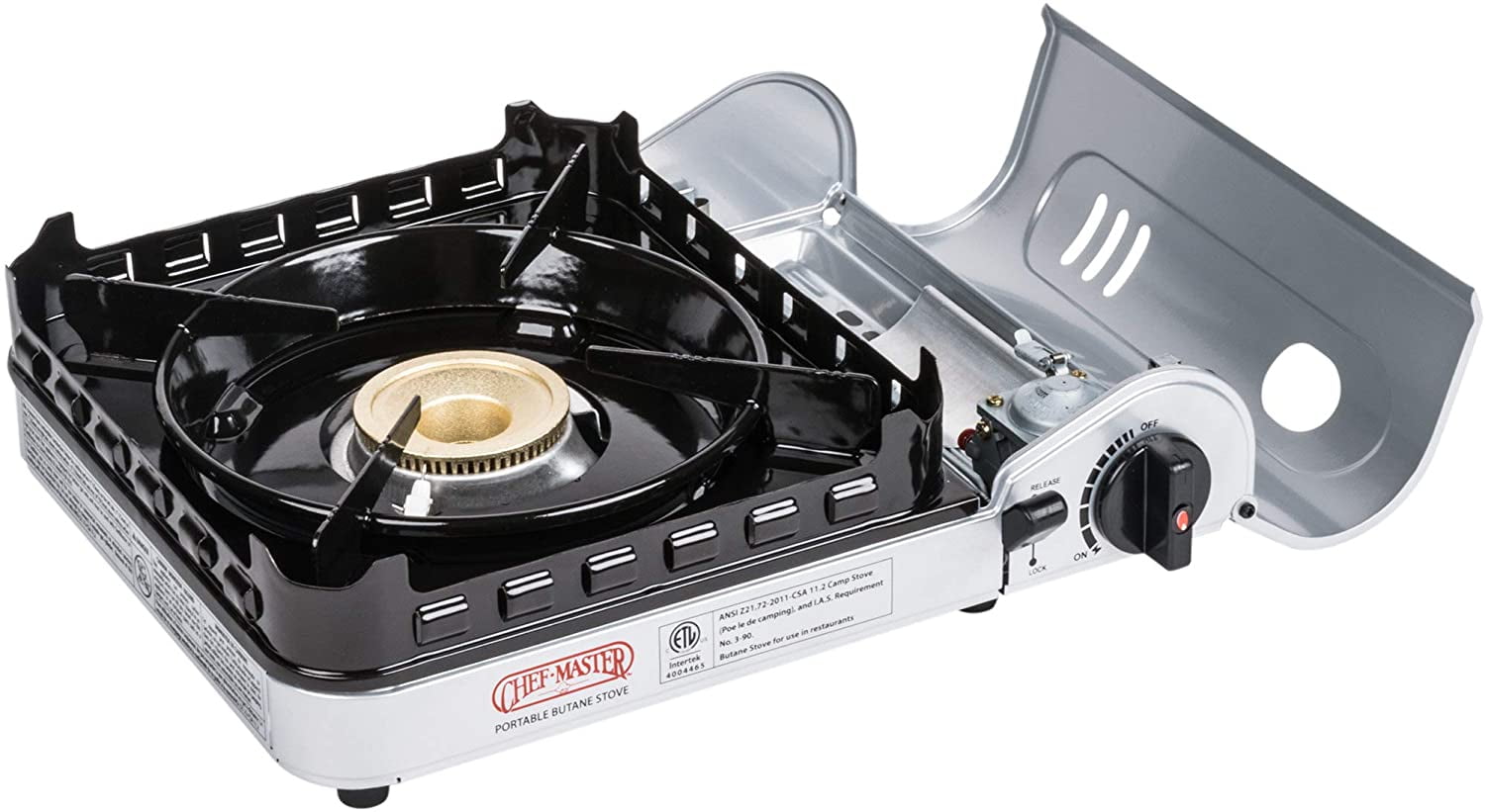  Chef Master 90019 Portable Butane Stove, 15,000 BTU Single  Burner Gas Stove, Camping and Backpacking Essentials, Piezo Click  Ignition, Double Wind Guard Burner