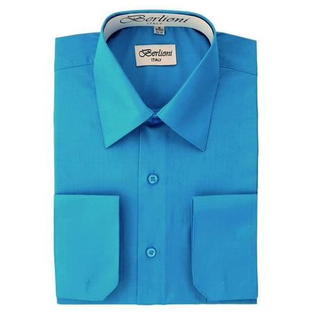 Berlioni Italy Men's Convertible Cuff Solid Long Sleeve Dress Shirt ...