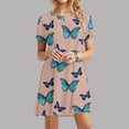 thumbnail image 2 of Lindreshi Summer Dresses for Women Clearance under 5.00 Women's Fashion Short Sleeve Print Round Neck Ladies Loose Mini Dress, 2 of 6