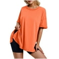 thumbnail image 1 of Timegard Haut Femme Surdimensionné Col Rond Manches Courtes Fendu sur le Côté Blouse Décontractée Ample Confortable Basique, 1 of 5