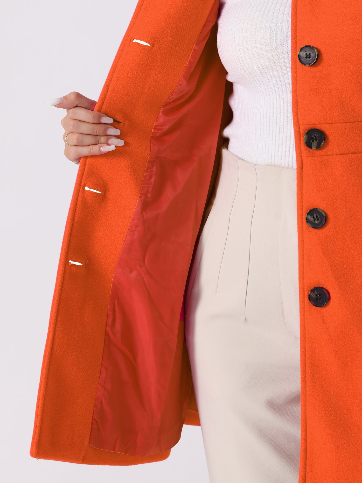 DARING DIVA Women's Single Breasted Long Outwear Winter Coat Orange S