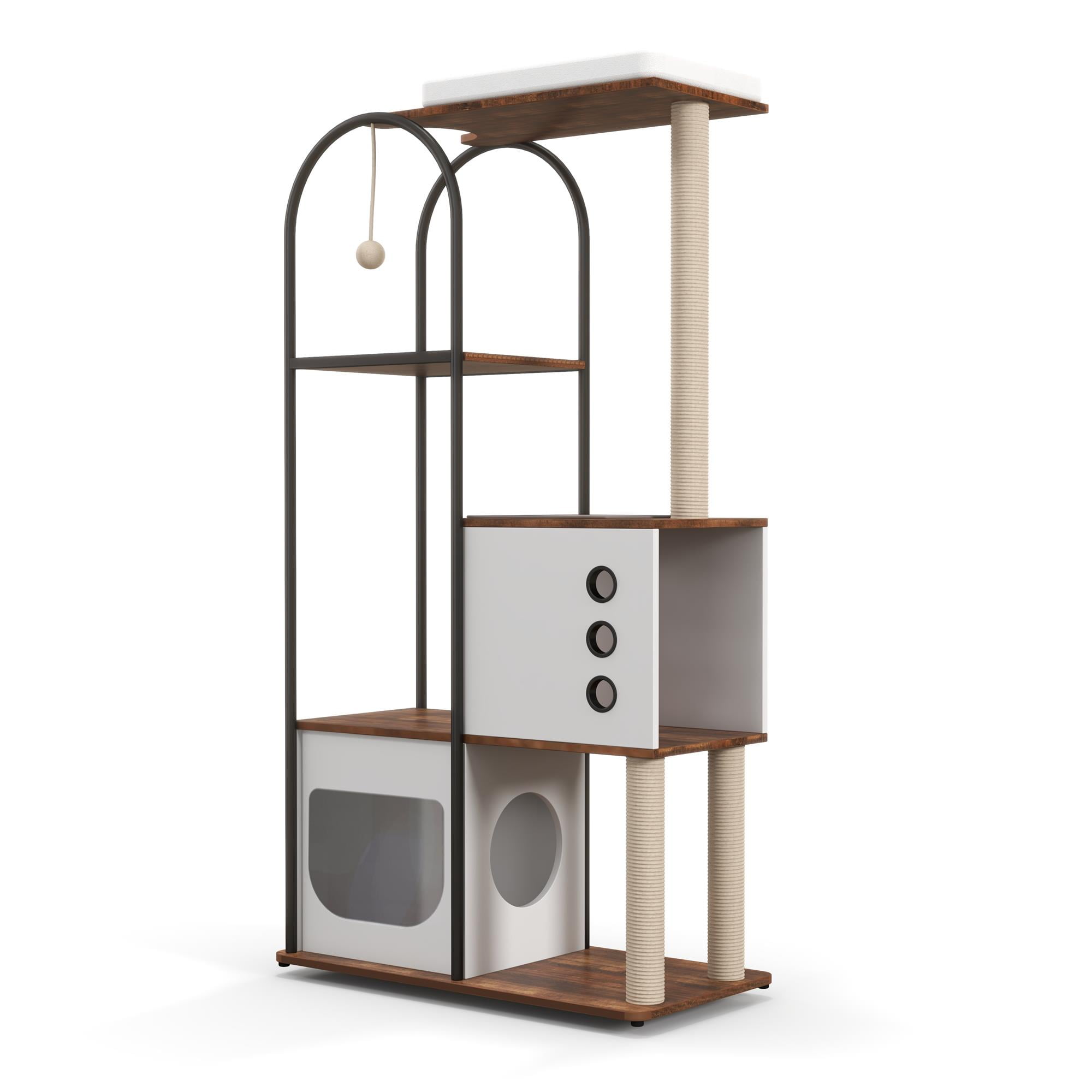 Pefilos 60" Wood Cat Condo for Adult Cats, Cat Tree Tower with Scratcher Post, Climb Cat Tree House for Indoor Cats, White Pefilos 60" Wood Cat Condo for Adult Cats, Cat Tree Tower with Scratcher Post, Climb Cat Tree House for Indoor Cats, White