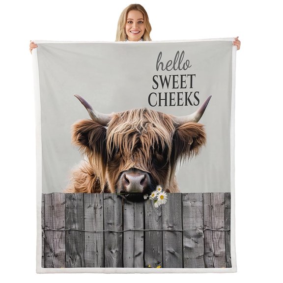 Erosebridal Cow Print Fleece Blanket Highland Cow Throw Blanket for Adults Youth Farm Animal Fuzzy Blanket, Rustic Farmhouse Sherpa Blanket Gift Decor - Twin