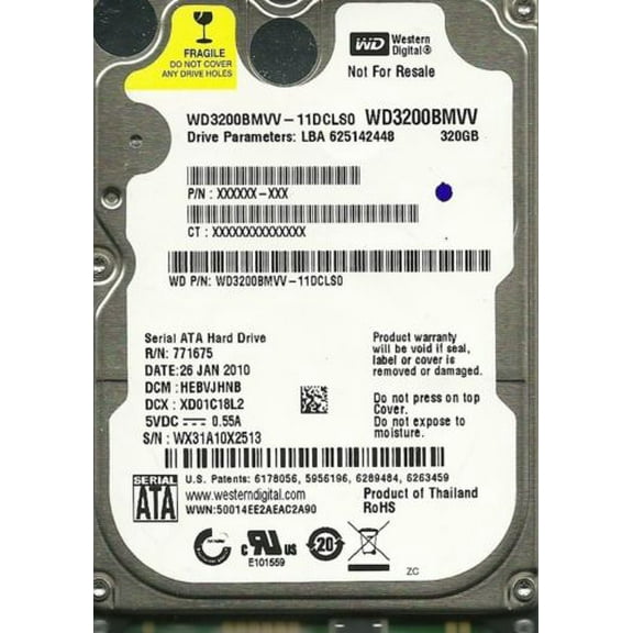 WESTERN DIGITAL 320GB WD3200BMVV-11DCLS0 HEBVJHNB USB