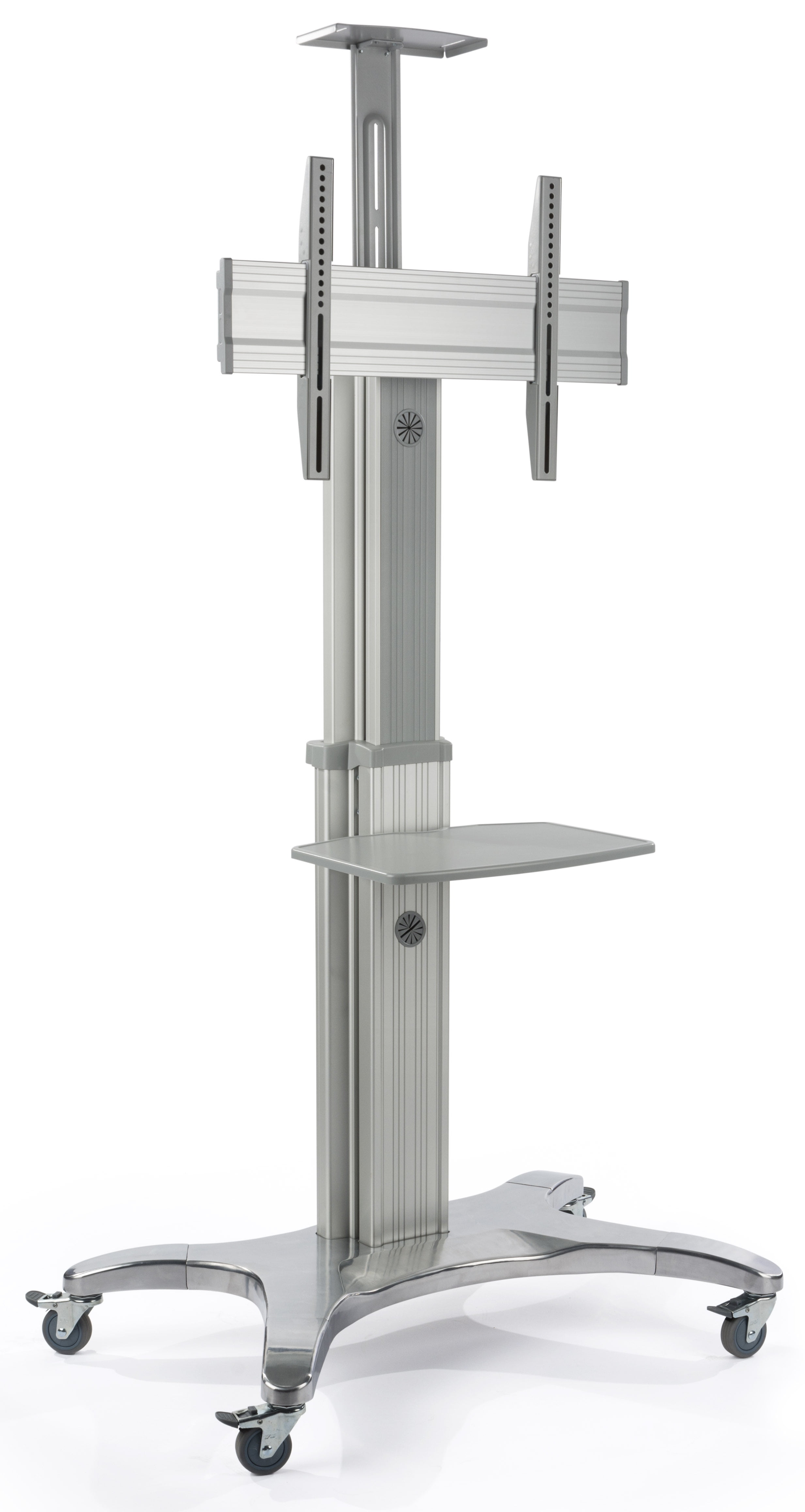 Displays2go Monitor Mount with Wheels, Locking Casters, AV Shelf ...