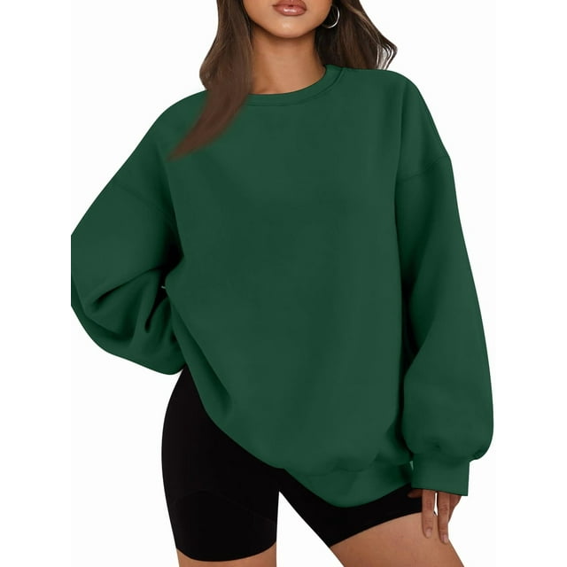 Sudadera con Capucha de Gran Tamaño para Mujer, Suéteres de Larga con Cuello Redondo de , Conjuntos Cómodos de Moda de Otoño. Verde Oscuro L