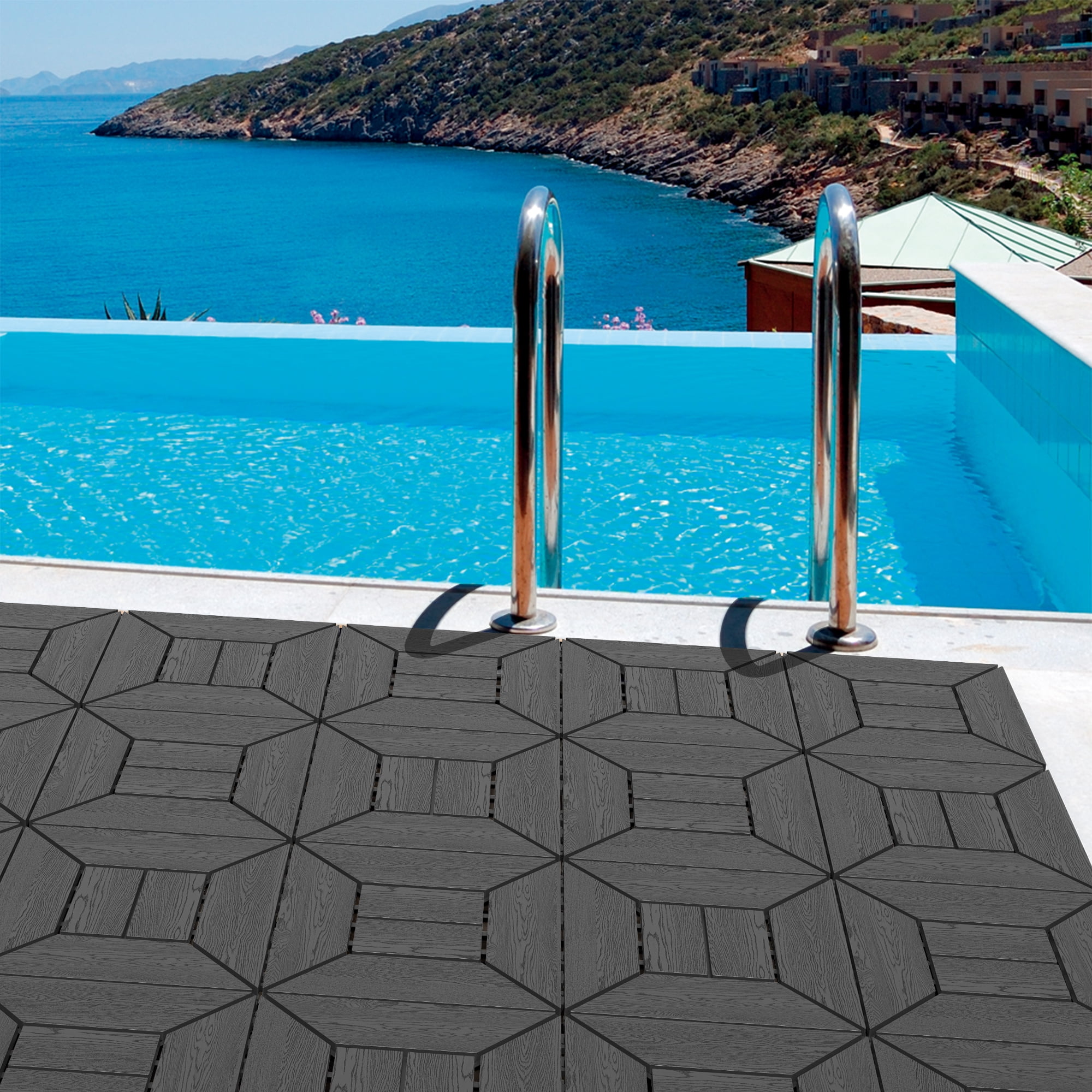 44 PCS New 12 Inch Balcony Deck Tiles Dark Gray DIY Interlocking Deck Floor Tiles Easy to Install for Poolside Balcony Backyard Indoor Outdoor