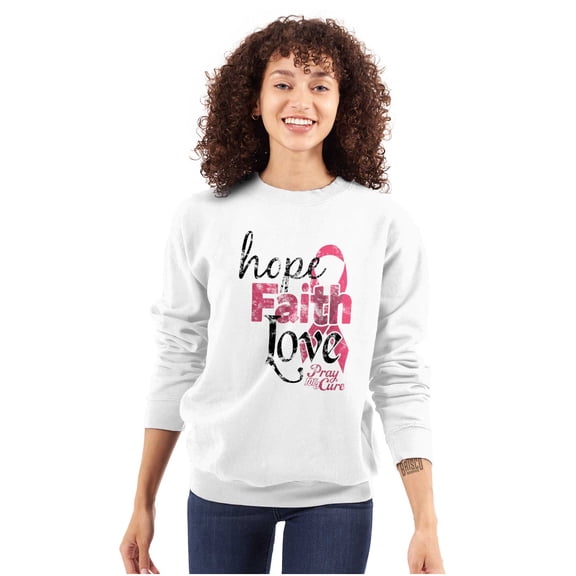 Hope Faith Love Breast Cancer Support Women Crewneck Sweatshirt Brisco Brands S
