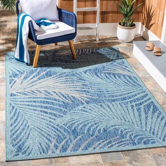 Safavieh Courtyard Padic Botanical Indoor/Outdoor Area Rug, Aqua/Navy, 4' x 5'7"