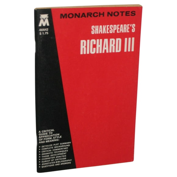 Monarch Notes Shakespeare'S Richard III Paperbook Guide Book