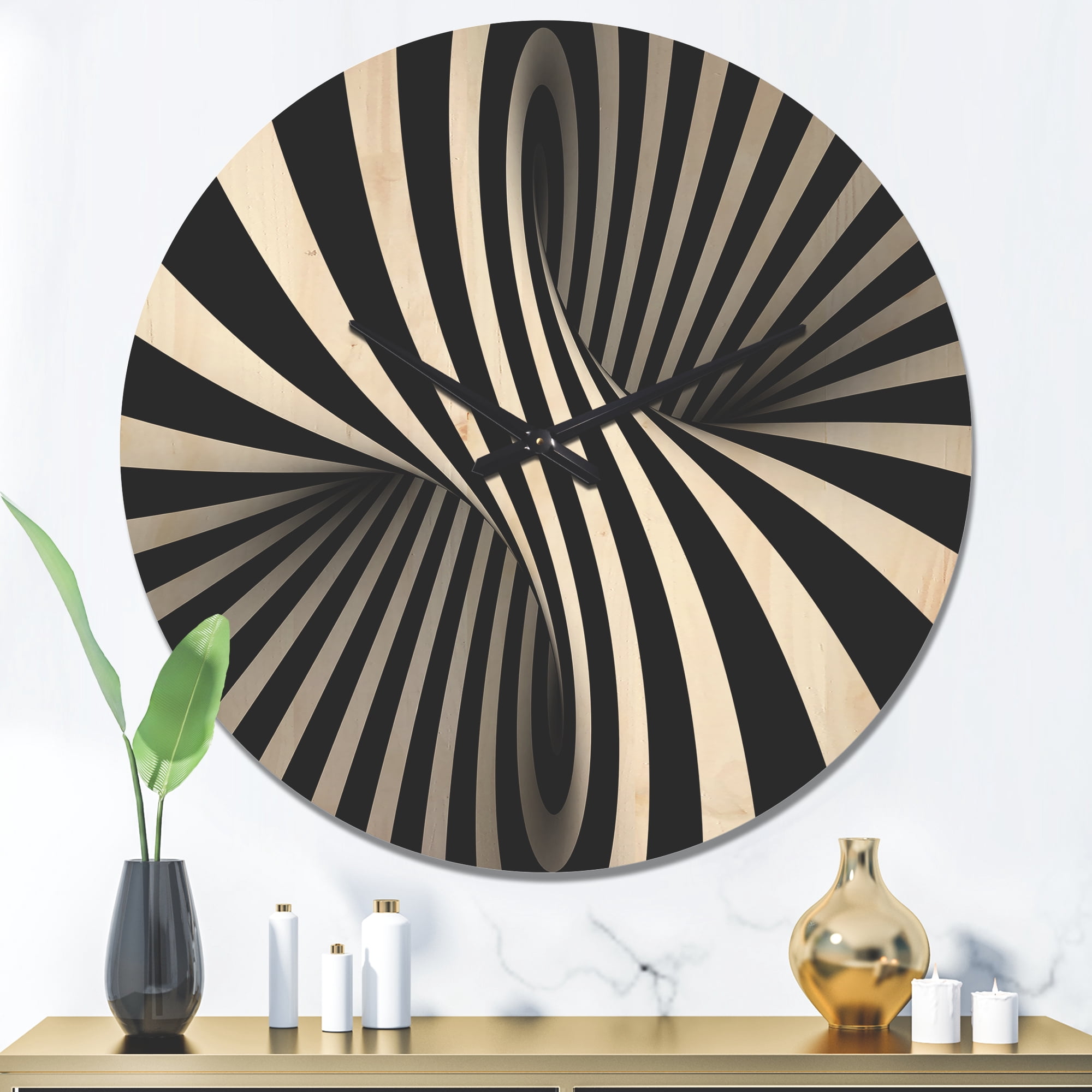 Designart 'Monochrome Spiral ' Modern Wood Wall Clock